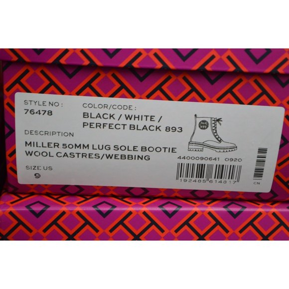 New Tory Burch MILLER Lug Sole Tweed Leather 50 mm Bootie Combat Boots - Picture 11 of 13